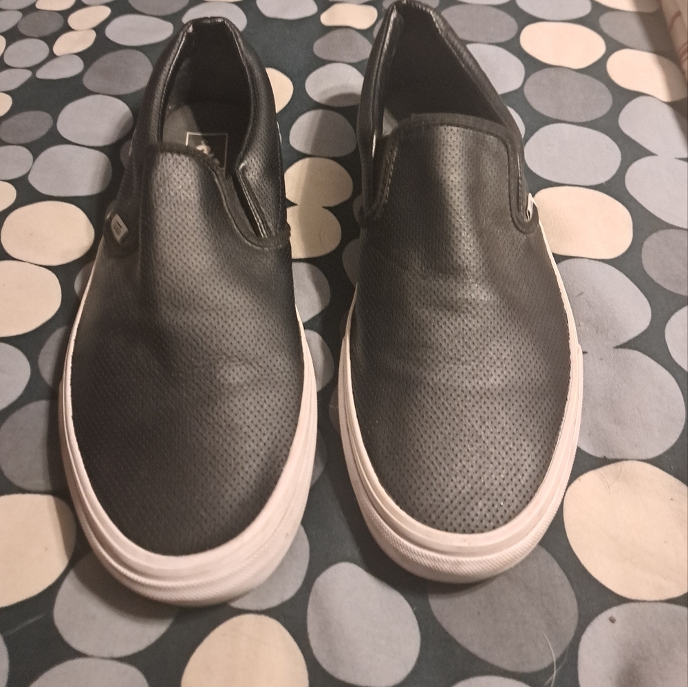EPOC Vans Perforated Black Leather Slip On Shoes Mens Size 11.5